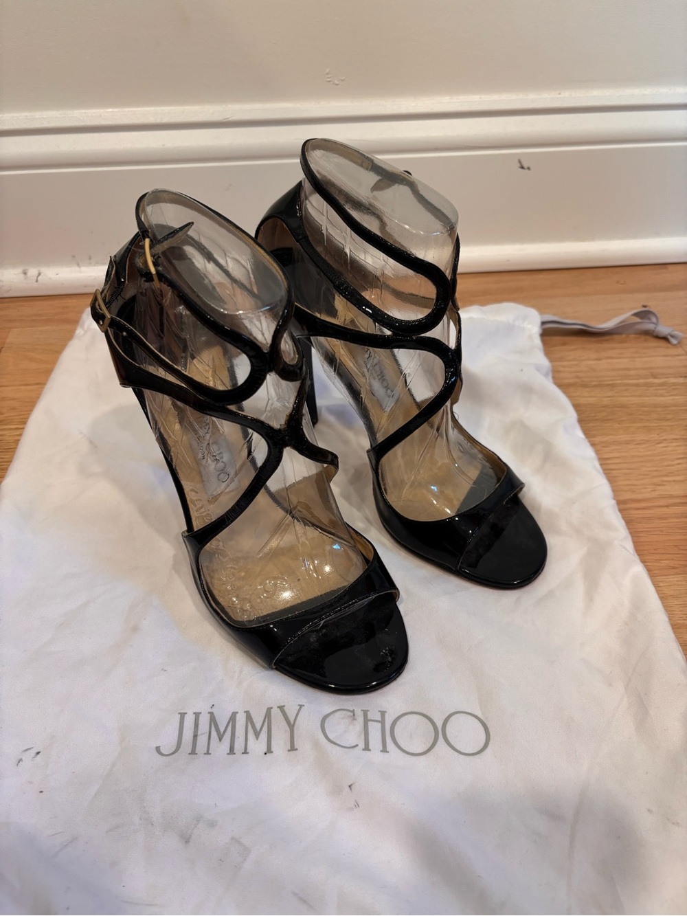 Jimmy Choo "Lance" sandals in black patent leather size 38